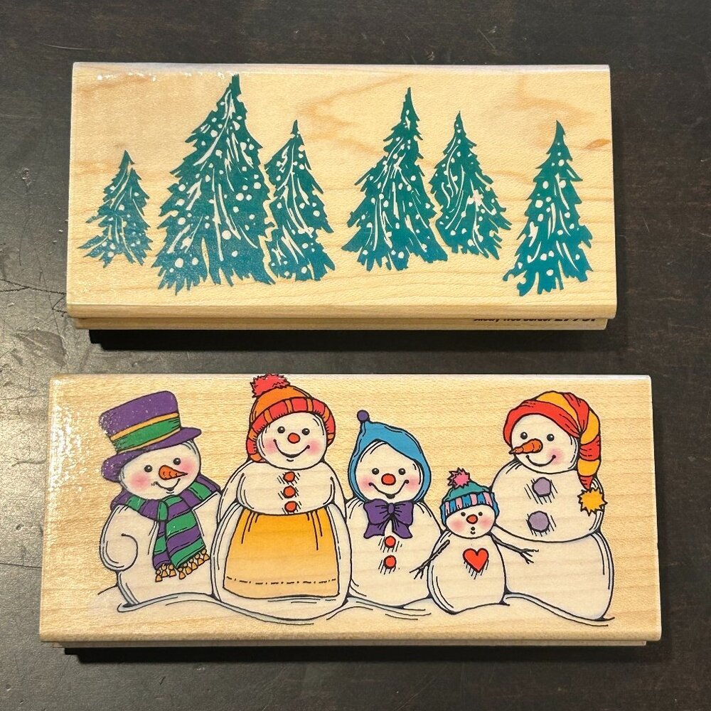 Snowmen & Christmas Tree Rubber Stamps